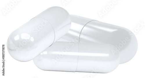 a single white gelatin capsule casts a perfect reflection on a glossy black surface, representing pharmaceutical products and health.