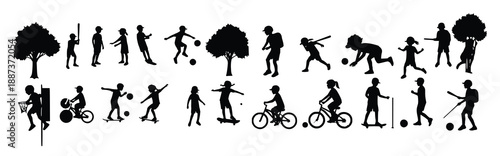 collection of silhouettes featuring kids engaged