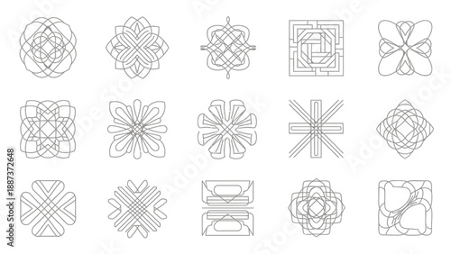 Set of intricate geometric line art designs for decorative purposes.