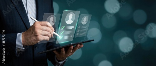 HR professional exploring candidate profiles digitally.