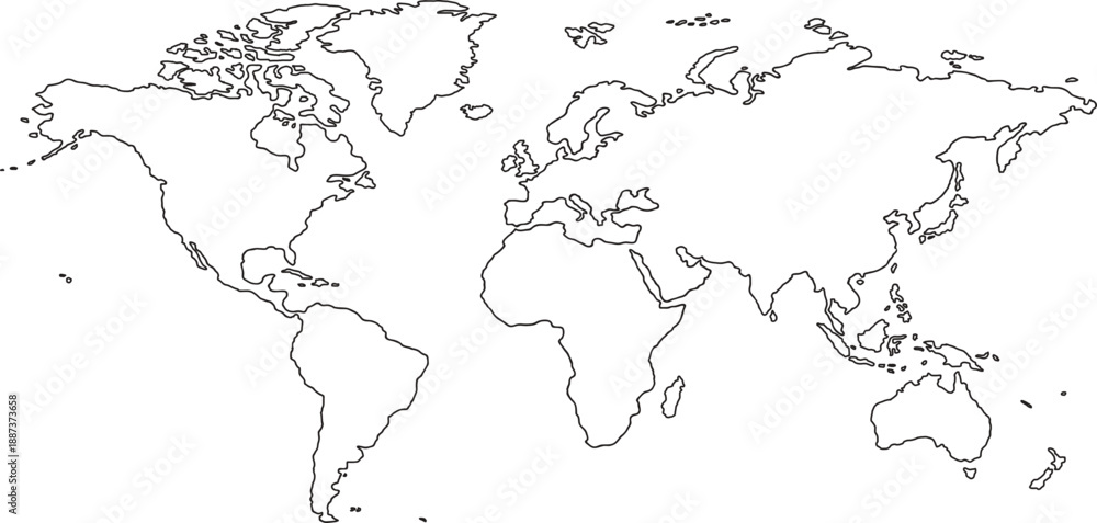 Obraz premium Black and White Outline World Map Illustration