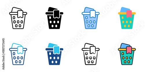 Laundry basket icons set multiple style collection. Editable stroke 
