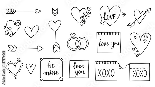 Hand Drawn Valentines Day Elements Collection.