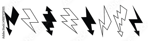 black and white lightning bolts set thunder bolt symbols