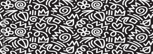 black and white line doodle pattern collection of creative