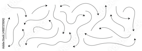 black dotted thin arrows set wavy and curved dashed arrow 