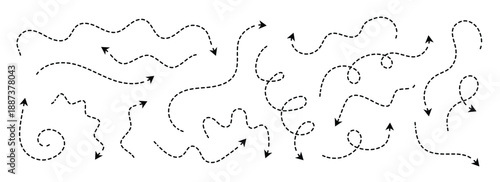 black dotted thin arrows set wavy and curved dashed 