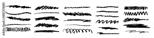 black grunge brush stoke line set hand drawn crayon 