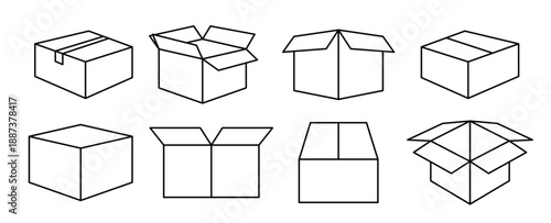 BOX icon set, box product package, cardboard, parcel, outline icon
