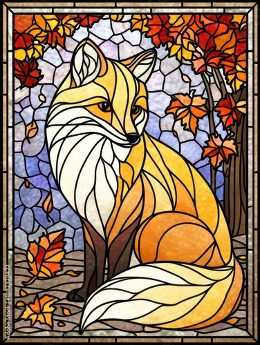 Stained glass fox illustration stained glass fox illustration colorful wildlife stained glass fox illustration mosaic art concept
