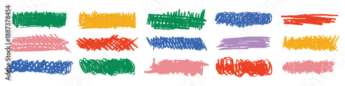 bright colorful childish scribbles set colored crayon