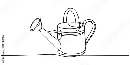 Continuous line drawing of a classic watering can for garden and plant care