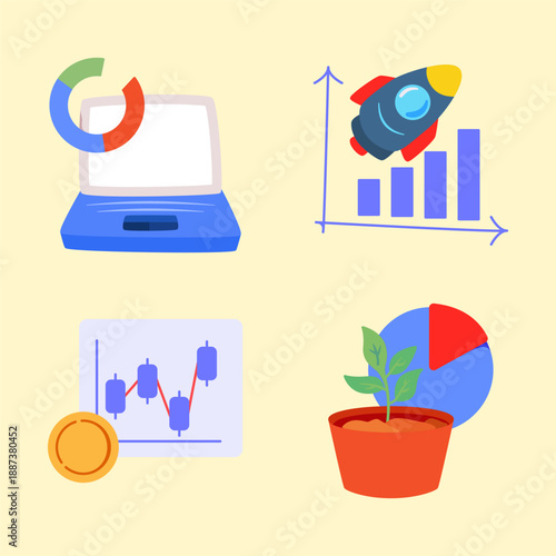 business connection icons of analytics, startup, trader great use for business purpose