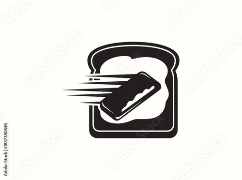 Clean Black Silhouette of Toast with Butter Spreading
