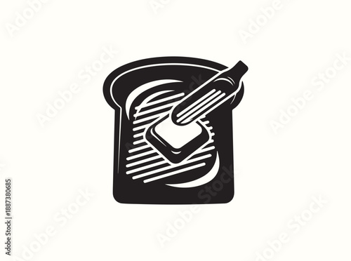 Minimal Silhouette of Butter Being Spread on Toast

