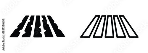 Abstract corrugated surface silhouette icons. Industrial material symbols with wavy and angular forms.