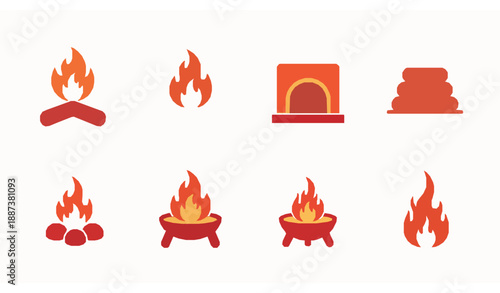 Campfire and bonfire gradient fire icons vector set EPS10