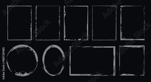 A collection of 9 blank frames in various shapes and sizes on a with a distressed texture