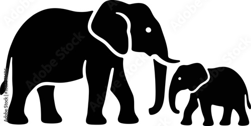 A walking baby elephant silhouette vector illustration showcases a wild mammal in a nature-inspired safari art design for wildlife and zoo sign graphics