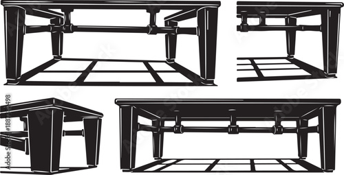 Black metal table frame in various angles and perspectives