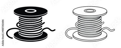 Black and white spool of thread vector illustration for sewing and crafting projects