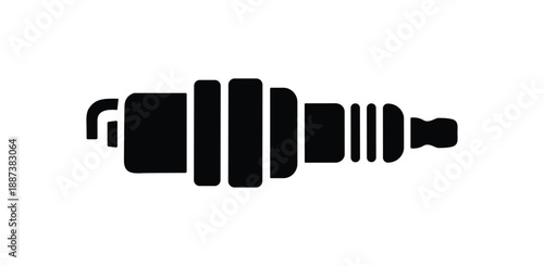 Black car spark plug vector illustration, auto engine ignition system element, fuel and air mixture igniter device for car