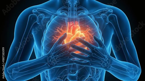 3D animation of human anatomy showing heart pain and palpitations