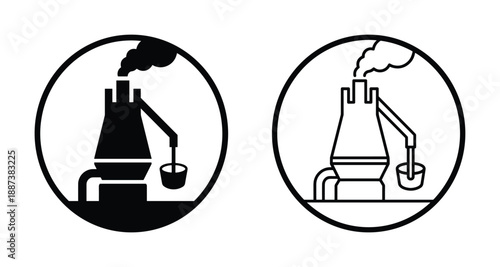 Blast furnace vector icons, steel industry, metallurgy process diagram with smoke, heavy metal production, ore refining