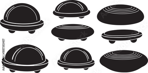 Black and white illustration of covered serving dishes variety