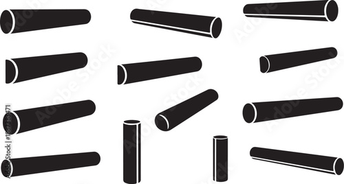 Black cylindrical tubes on a white background illustration
