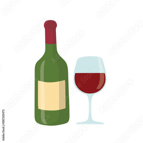 Elegant Red Wine Bottle and Glass on White Background – Perfect for Dining and Celebration Themes