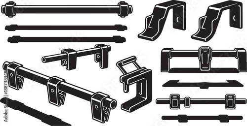 Collection of various metal bracket and clamp designs illustrated