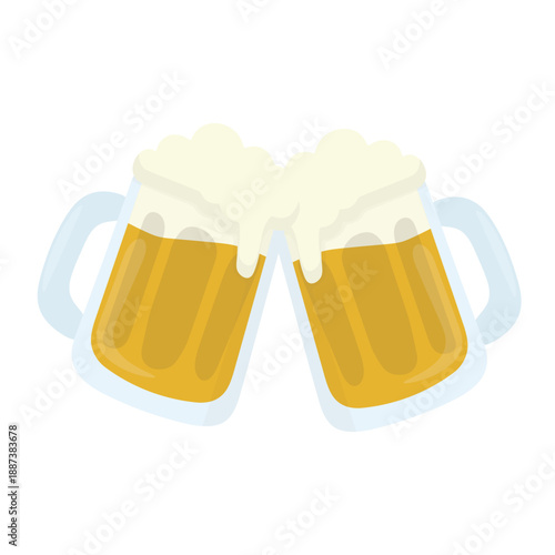 Two Beer Mugs Cheering Illustration