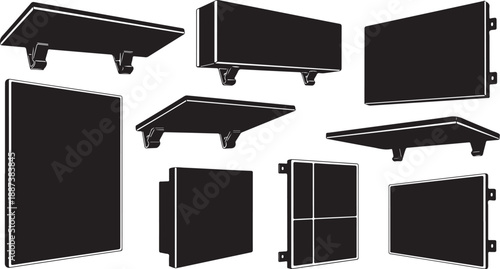 Collection of black screens with various orientations and angles
