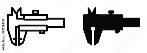 Caliper outline and silhouette, precision measuring tool vector illustration, engineering device design