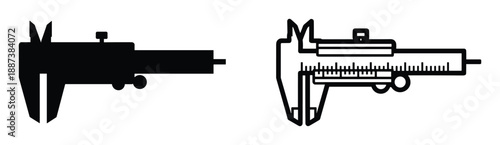 Caliper outline icon and solid silhouette. Precise measuring instrument isolated.