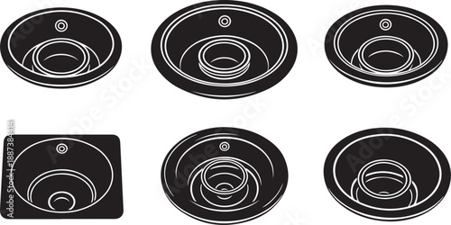 Black kitchen sink illustrations in various shapes and sizes