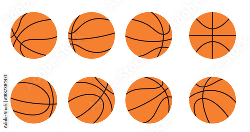Basketball balls hand drawn icons. Sports equipment vector symbol isolated on white background.