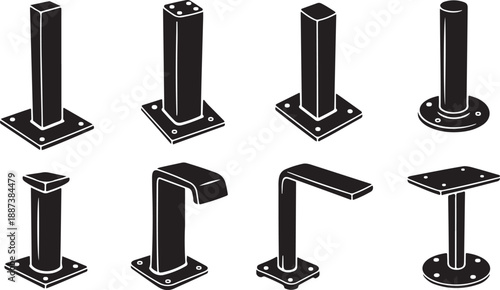 Various metal post bases and brackets for construction projects