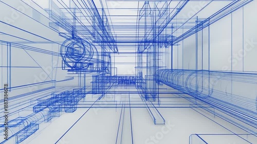 配管設備を可視化したワイヤーフレーム空間動画