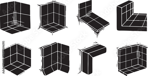 3D black room divider designs in various configurations shown