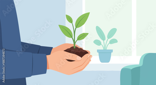 Hands holding a seedling, symbolizing growth and new beginnings