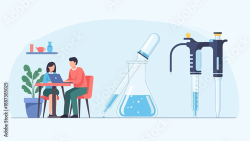 Laboratory research and education with scientific equipment and people