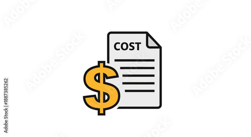 Cost Document and Dollar Sign Icon. Financial Estimate, Pricing, Billing, and Expense Symbol Vector Illustration.