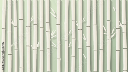 Light green background with vertical pale bamboo stalks and sparse leaves