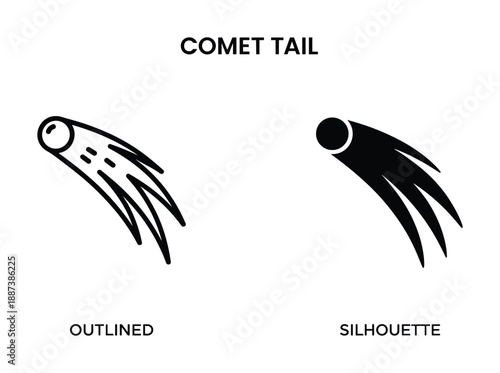 Comet Tail Outlined and Silhouette Vector Illustrations