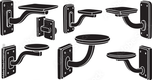 Wall mounted shelves and ledges in various designs shown