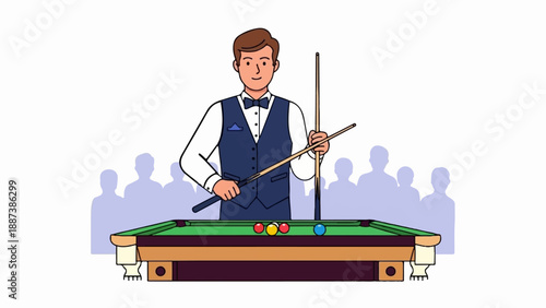 Man in vest and bowtie at pool table with cue