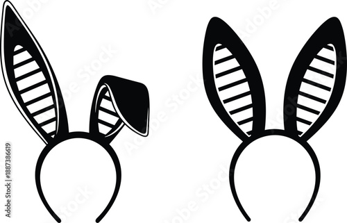Black bunny ears headband silhouettes isolated on white background representing Easter costume accessory, playful rabbit ears, festive holiday illustration design