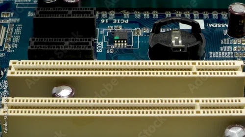 Computer motherboard, close-up of motherboard components